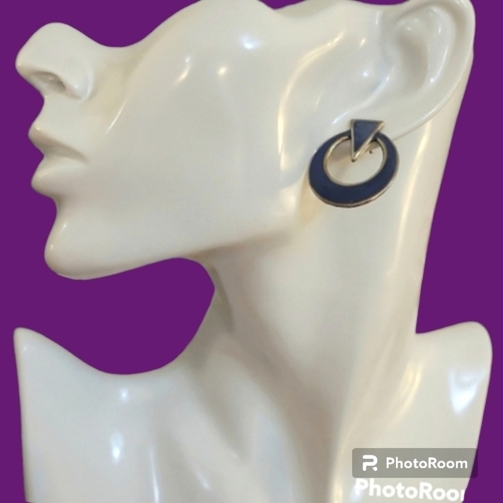 3/$30 Vtg 1980s Space Age Mod Art Deco Enamel Creole Nebula Post Earrings